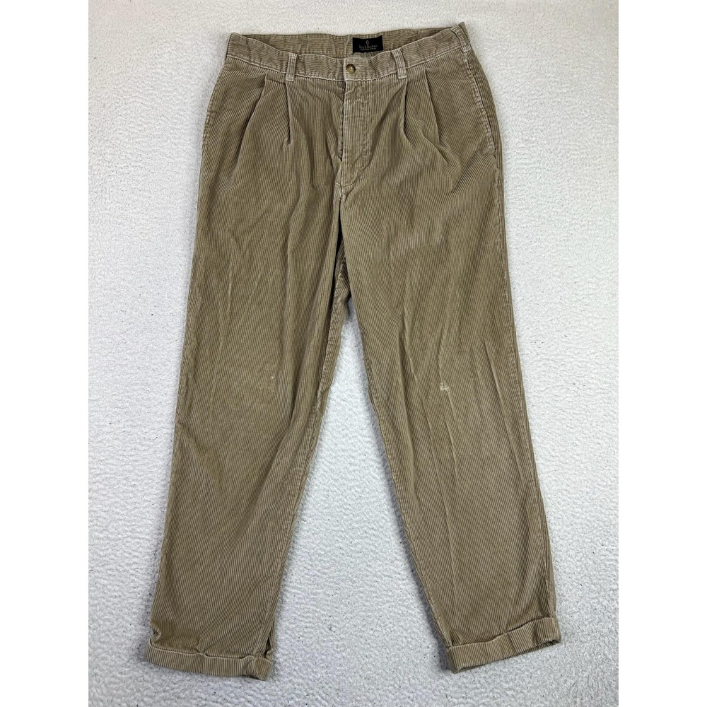Vintage Bill Blass Corduroy Pants Mens 34x30 Beige Pleated Cuffed Relaxed Fit